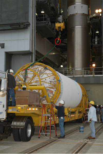 Fuel tank being unloaded from a truck
